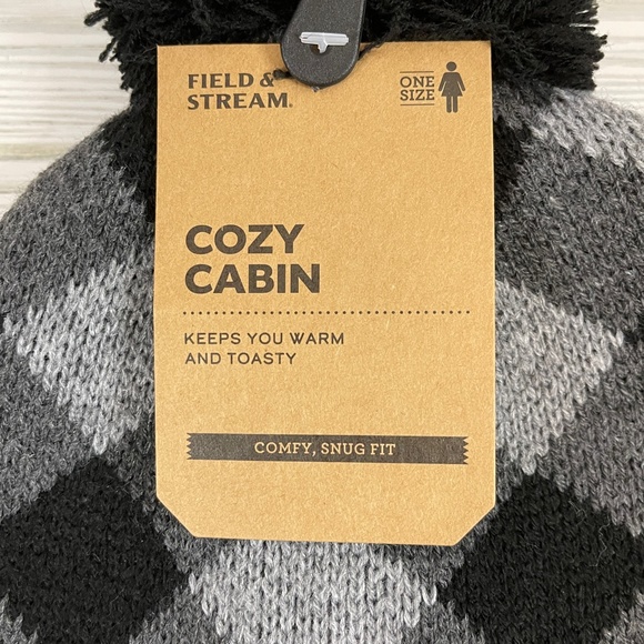Field & Stream Cozy Cabin Gray and Black Plaid Knit Beanie Hat NWT - Picture 5 of 7